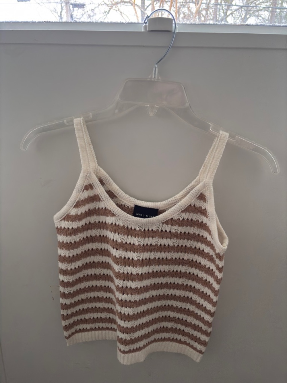 Miou Muse Cream & Brown Striped Knit Tank Top